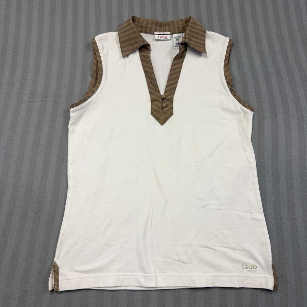 IZOD XFG White Brown‎ Stretch Golf Polo Women's Size Small